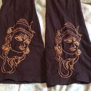 Black and Gold Boot Cut Pants with Ornate Design
